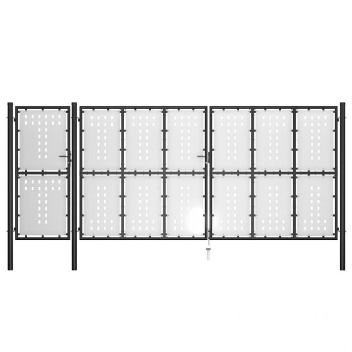 Puerta para jardín de acero revestido en polvo soldado con alambre de malla 500x175 cm negro VidaXL