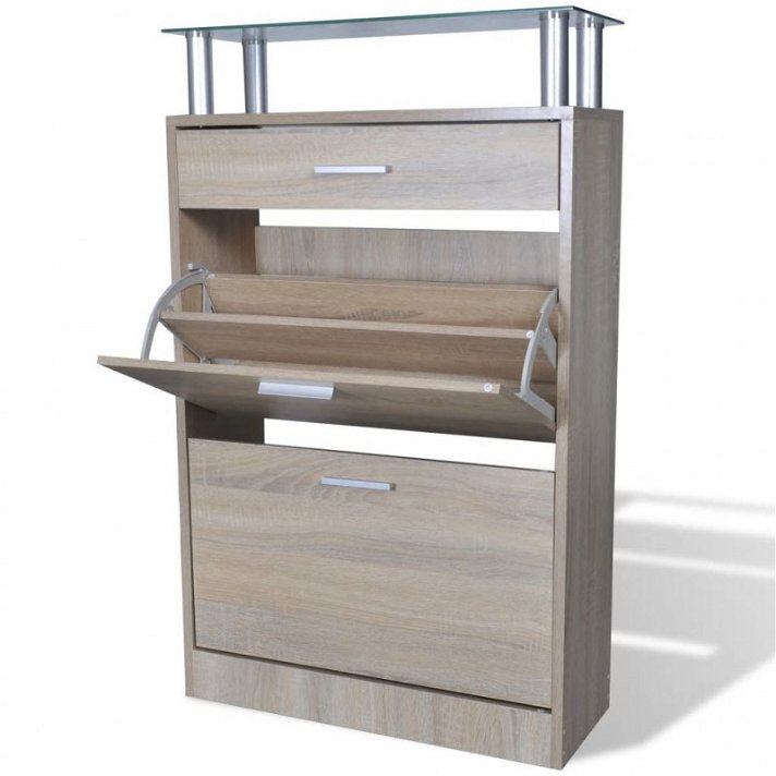 Mueble zapatero de madera aglomerada y aleación de aluminio 63x104 cm color roble Vida XL