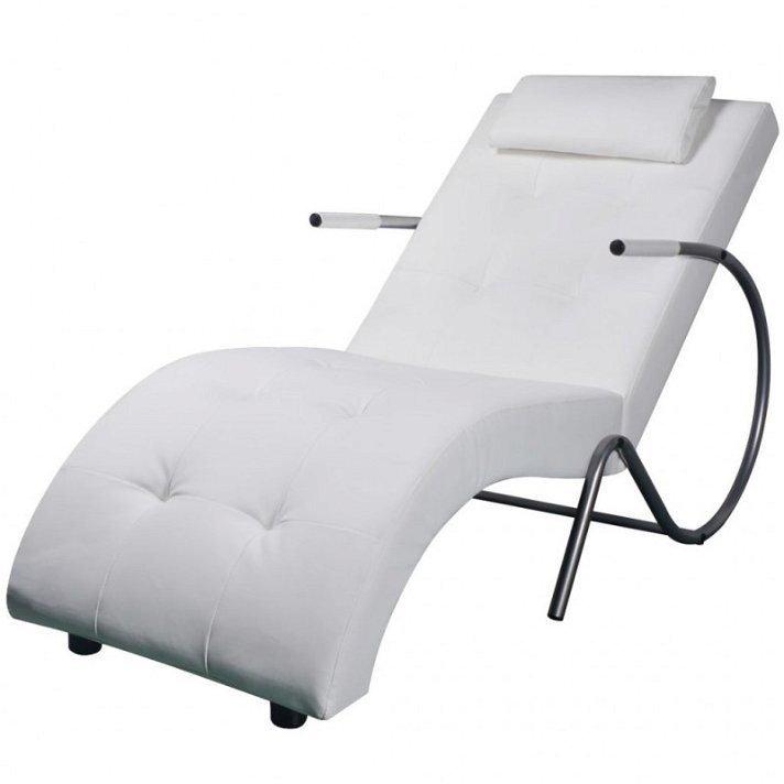 Chaise longue con cuscino in pelle sintetica bianca Vida XL