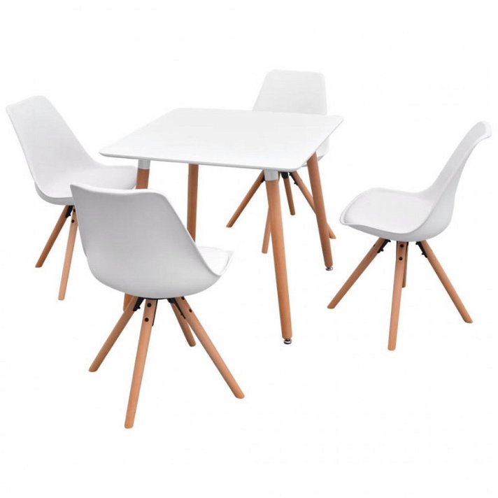 Ensemble de salle à manger composé d'1 table et de 4 chaises en bois MDF et finition blanche VidaXL