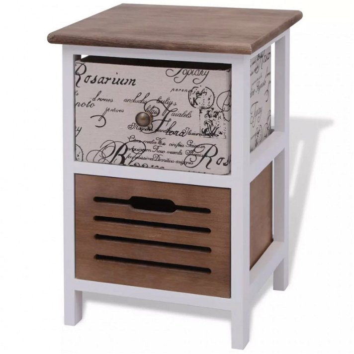 Mesa de cabeceira de 30 cm estilo francês de madeira de Paulownia com duas gavetas Vida XL