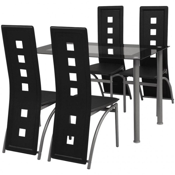 Jogo de mesa com 4 cadeiras preto Vida XL