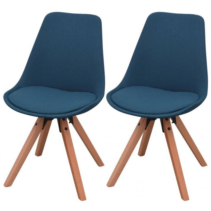 Pack de sillas de comedor plástico y madera de haya con acabado natural y azul Vida XL