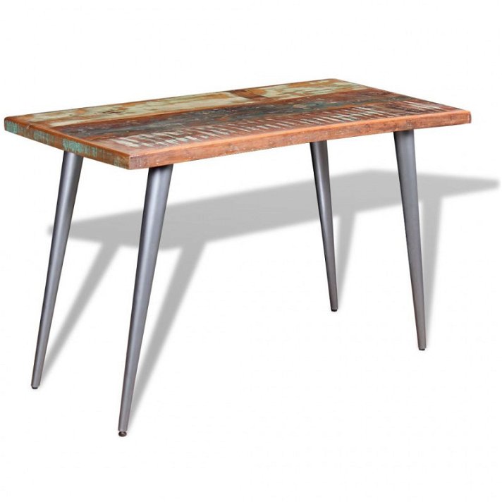 Tavolo rettangolare in legno massiccio riciclato multicolore e acciaio Vida XL
