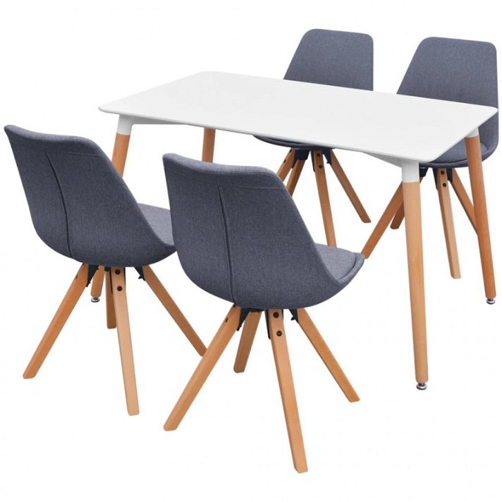 Conjunto de comedor de 1 mesa y 4 sillas con acabado en colores blanco y gris claro Vida XL