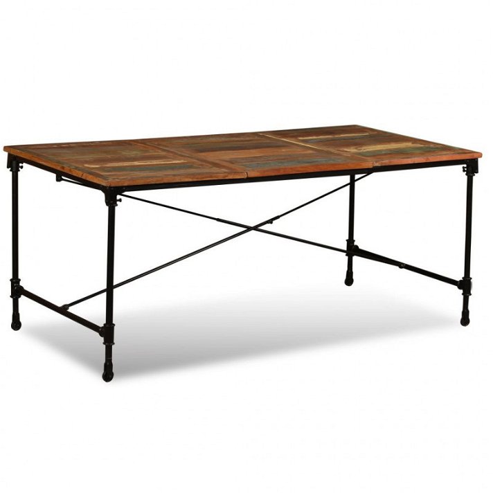 Table rectangulaire avec roulettes en bois de récupération Vida XL
