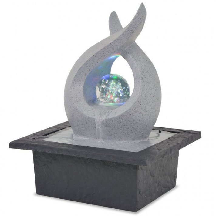 Fontaine à eau d'intérieur avec éclairage LED et fabriquée en polyrésine de couleur noir et gris clair VidaXL