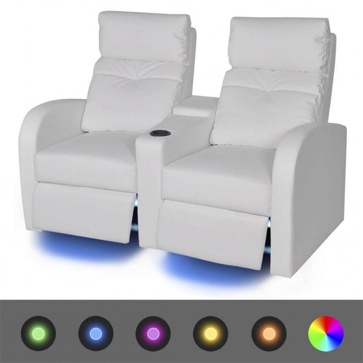 Sofá reclinável LED 2 lugares de couro artificial branco Vida XL