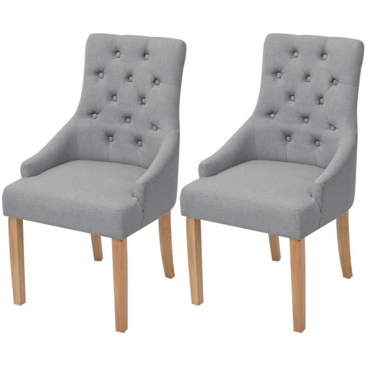 Conjunto de cadeiras de tecido e pernas de carvalho cinzento-claro Vida XL