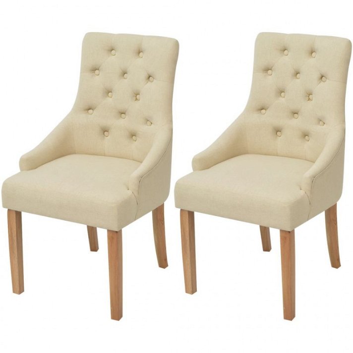 Set di sedie di tessuto con gambe rovere crema Vida XL