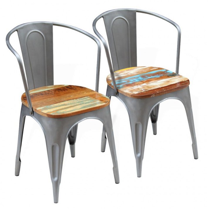 Set di 2 sedie di 51 cm fabbricate in legno massiccio riciclato e struttura in acciaio Vida XL