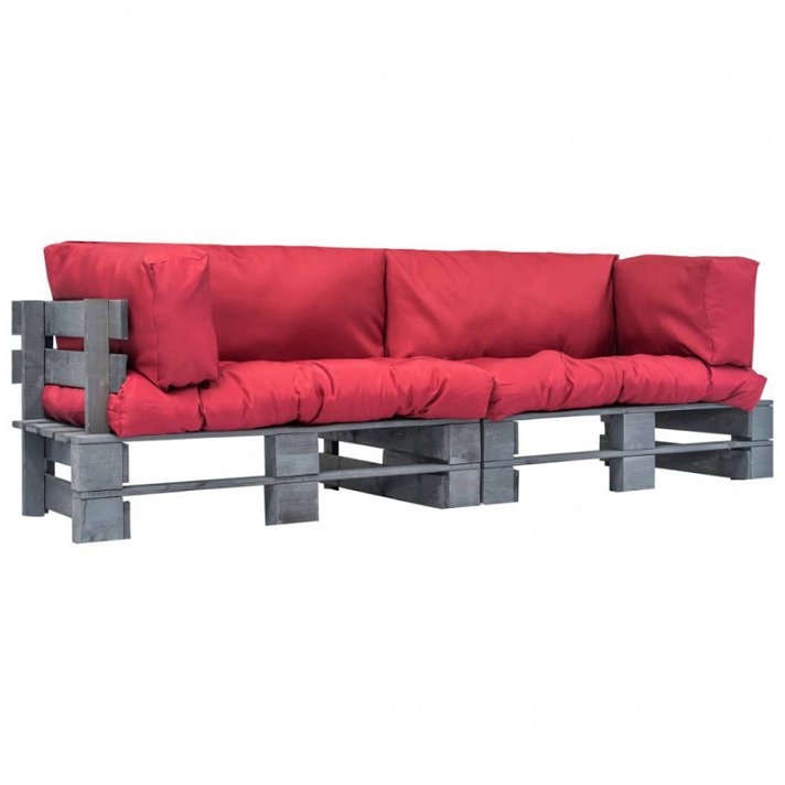 vidaXL Set sofás de jardín de palés 2 piezas cojín rojo madera pino