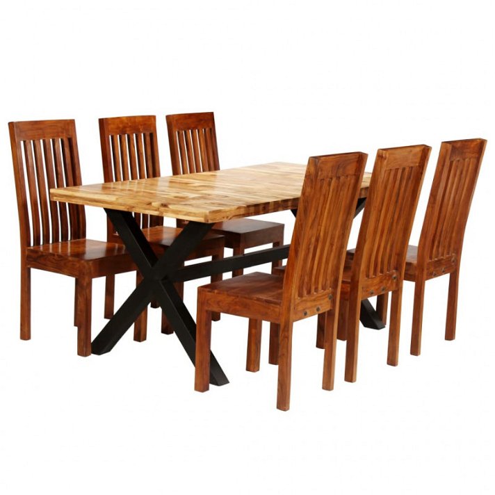 Mesa com 6 cadeiras de madeira de acácia Vida XL