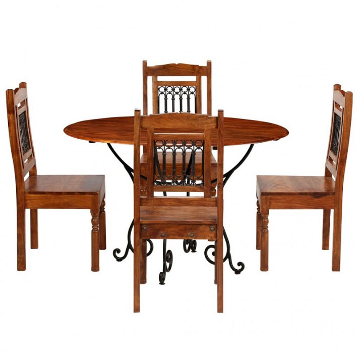 Mesa com 4 cadeiras de madeira acácia acabamento sheesham Vida XL