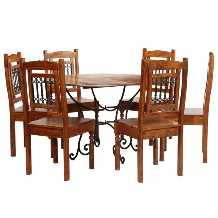 Mesa com 6 cadeiras de madeira de acácia acabamento sheesham Vida XL