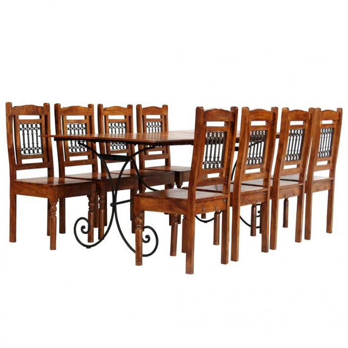 Mesa com 8 cadeiras de madeira acácia acabamento sheesham Vida XL