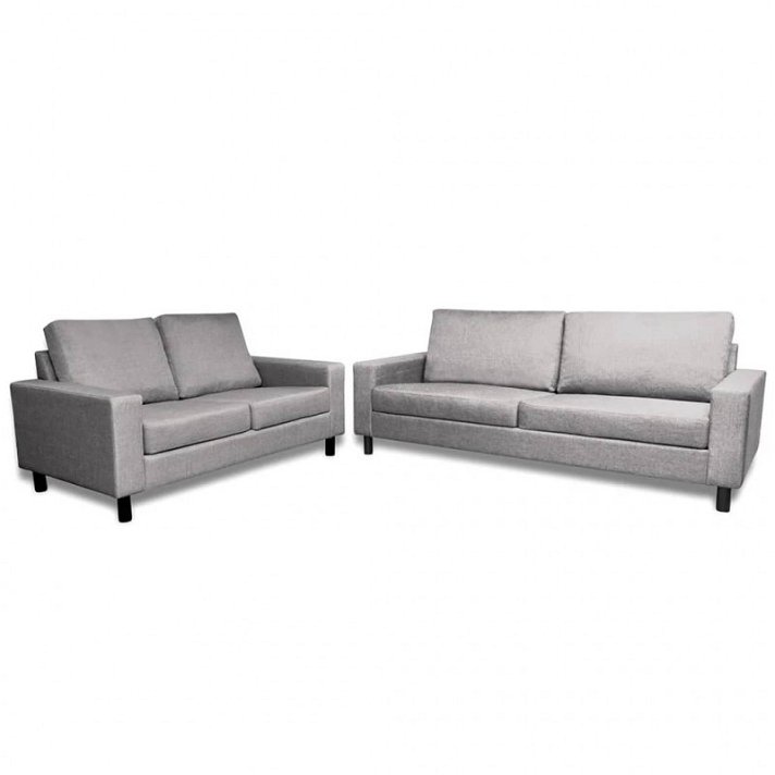 Conjunto de dois sofás cinzento claro feitos de madeira e estofados em tecido de poliéster Vida XL