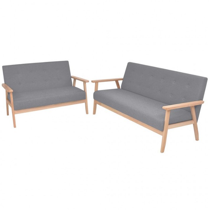 Conjunto de sofás de dos piezas con estructura de madera y tapizado de tela color gris claro Vida XL
