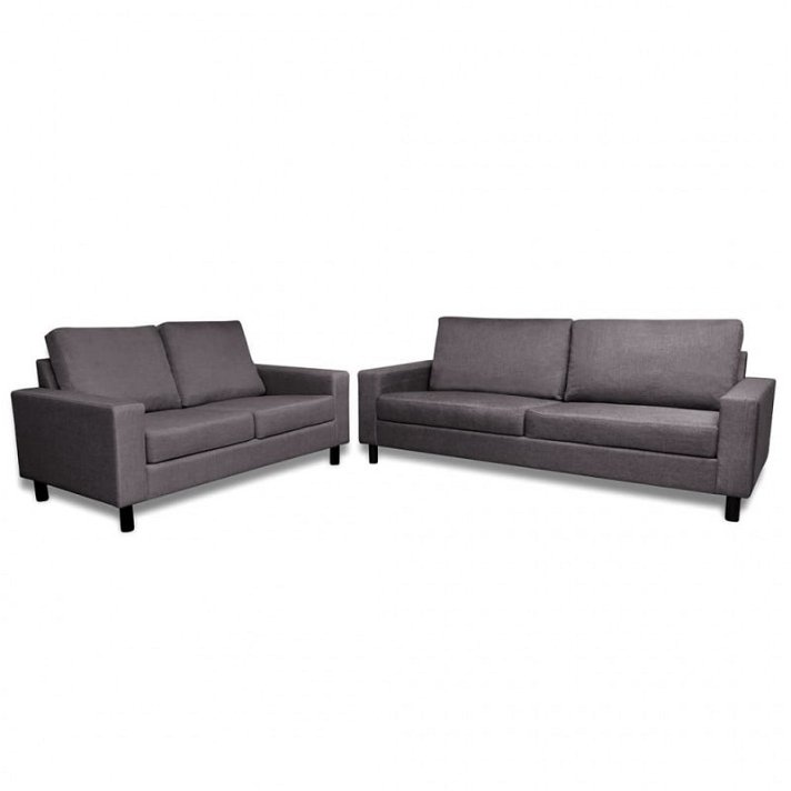 Conjunto de dois sofás cinzentos escuros feitos de madeira e estofados em tecido de poliéster Vida XL