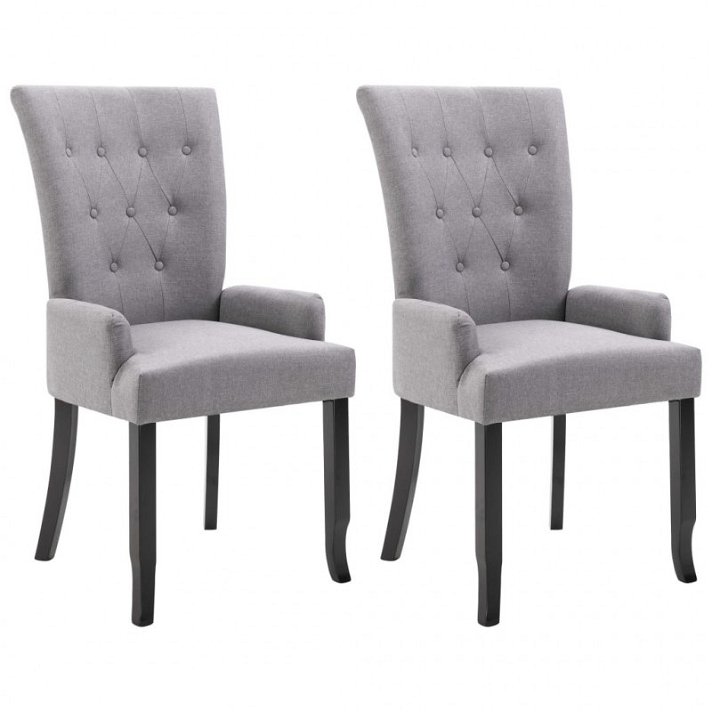 Conjunto de cadeiras com estofado capitoné com apoio para braços cinzento-claro Vida XL