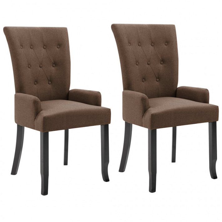 Pack de sillas con reposabrazos de madera de roble y tapizado capitoné en color marrón Vida XL