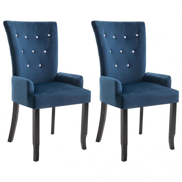 Conjunto de cadeiras de veludo com estofado capitoné azul-escuro Vida XL
