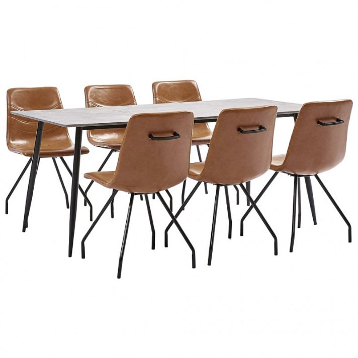 Set mesa e 6 cadeiras couro sintético castanho-conhaque Vida XL