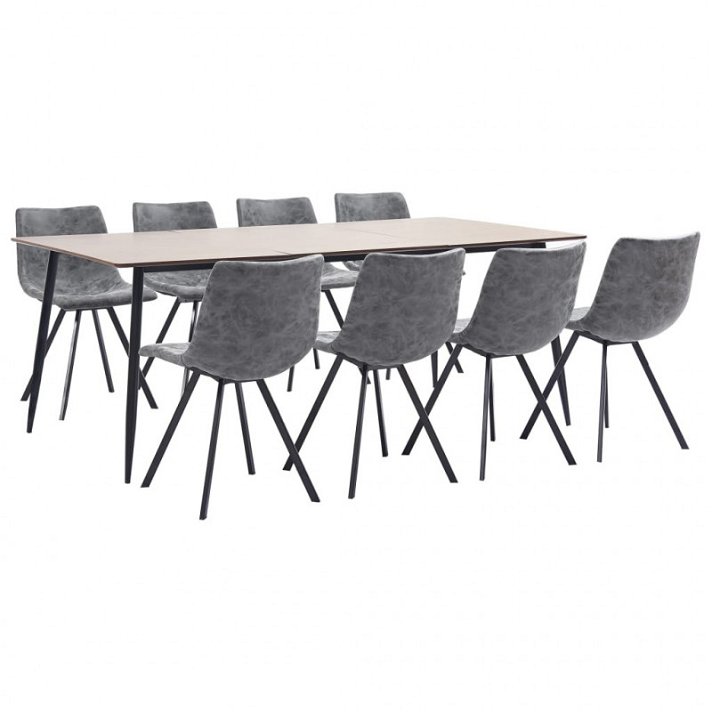 Set de mesa com 8 cadeiras couro sintético cinzento Vida XL