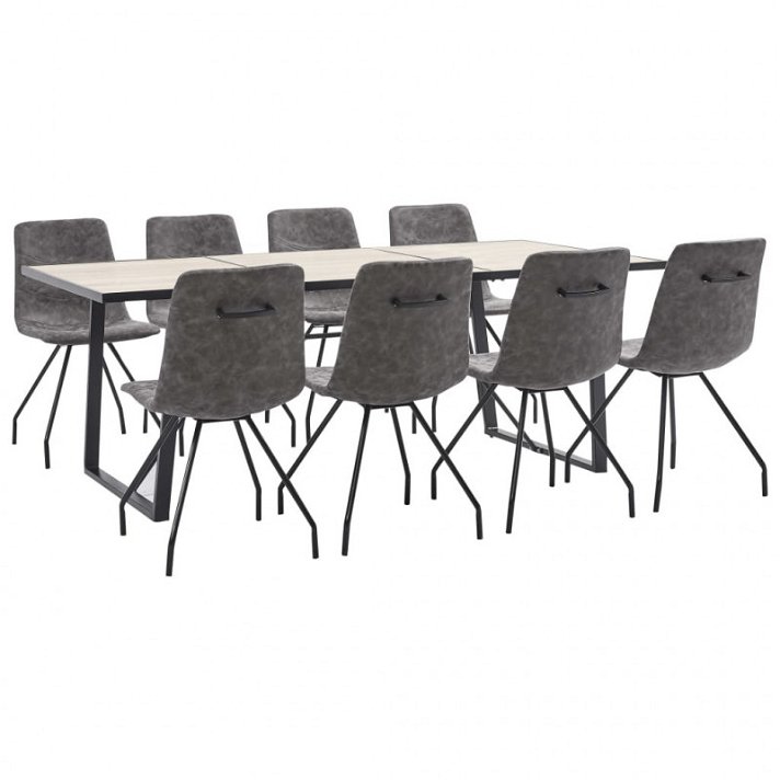 Conjunto de 1 mesa de MDF y 8 sillas con cuero sintético color marrón oscuro Vida XL