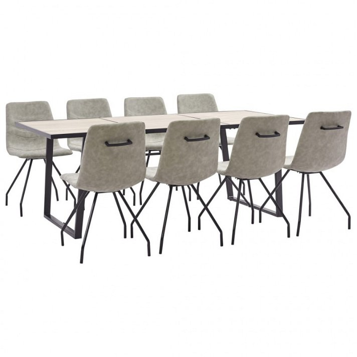 Conjunto de comedor de 1 mesa y 8 sillas elaboradas con MDF y acero de acabado colores negro y gris Vida XL