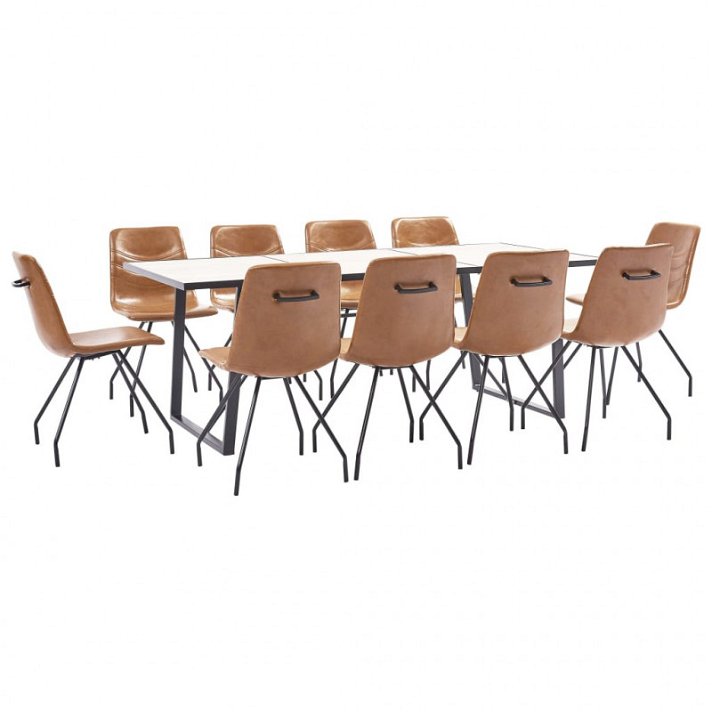 Set mesa com 10 cadeiras castanho-conhaque Vida XL