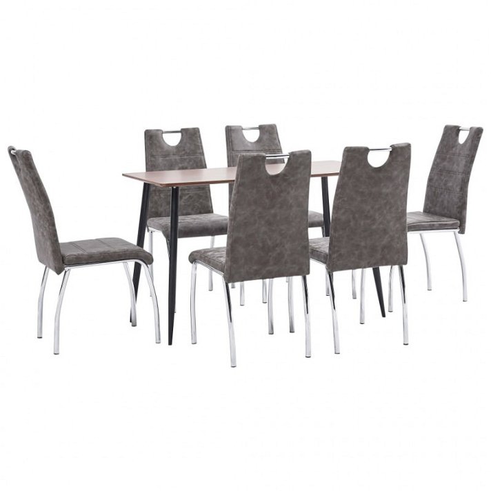 Conjunto de 1 mesa y 6 sillas elaboradas con MDF y acero con acabado color marrón Vida XL