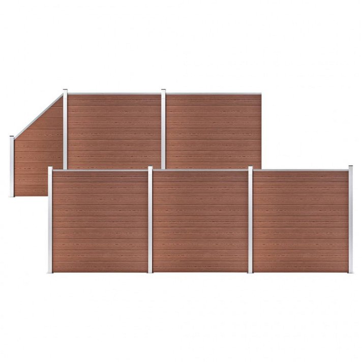Set de valla 5 cuadradas + 1 oblicua 965x186cm compuesto madera y plástico marrón Vida XL