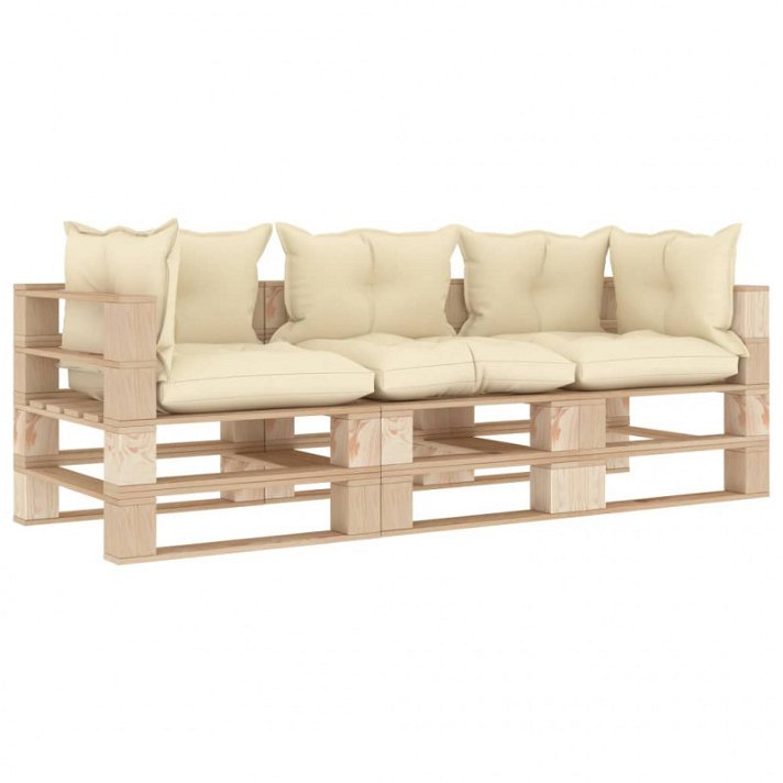 Conjunto muebles de jardín madera de palés con acabado en natural y crema Vida XL