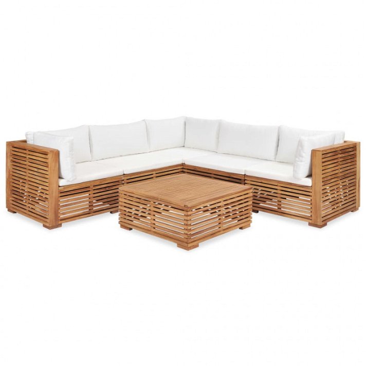 Conjunto de muebles con cojines para jardín diseño de listones color crema Vida XL