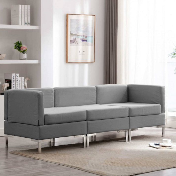 Conjunto de sofás de 3 piezas tela gris claro Vida XL