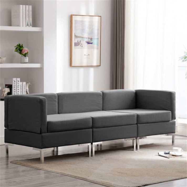 Conjunto de sofás de 3 piezas tela gris oscuro Vida XL