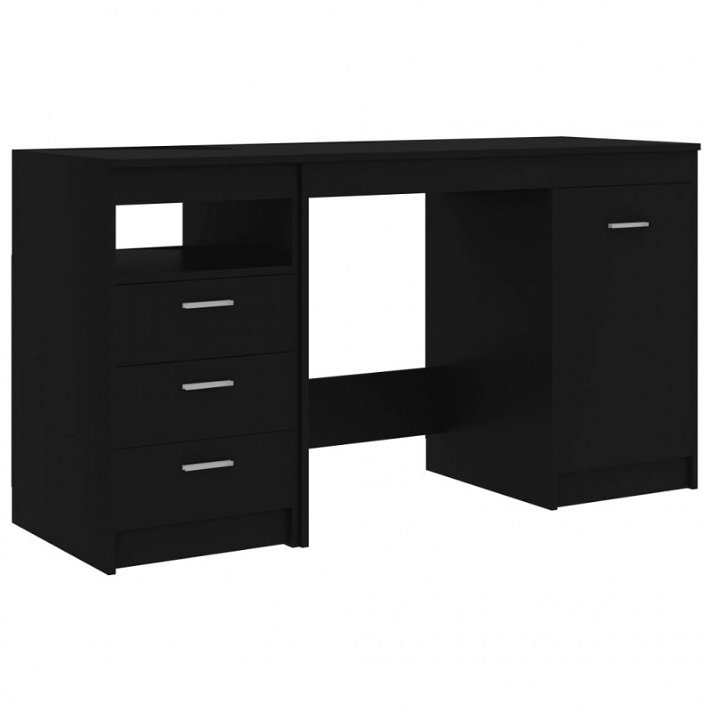 Conjunto de escritorio y armario color negro fabricado en madera aglomerada Vida XL