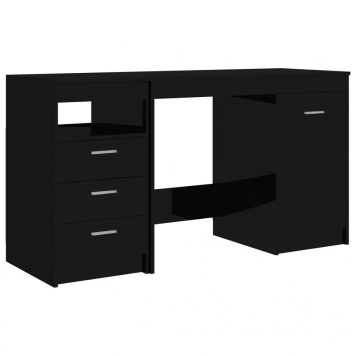 Conjunto de escritorio y armario color negro brillante fabricado en madera aglomerada Vida XL
