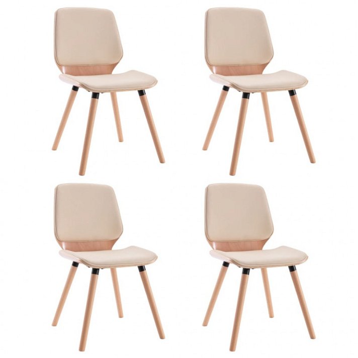 Cadeiras de madeira e metal cromado creme e castanho-claro 4 unidades Vida XL