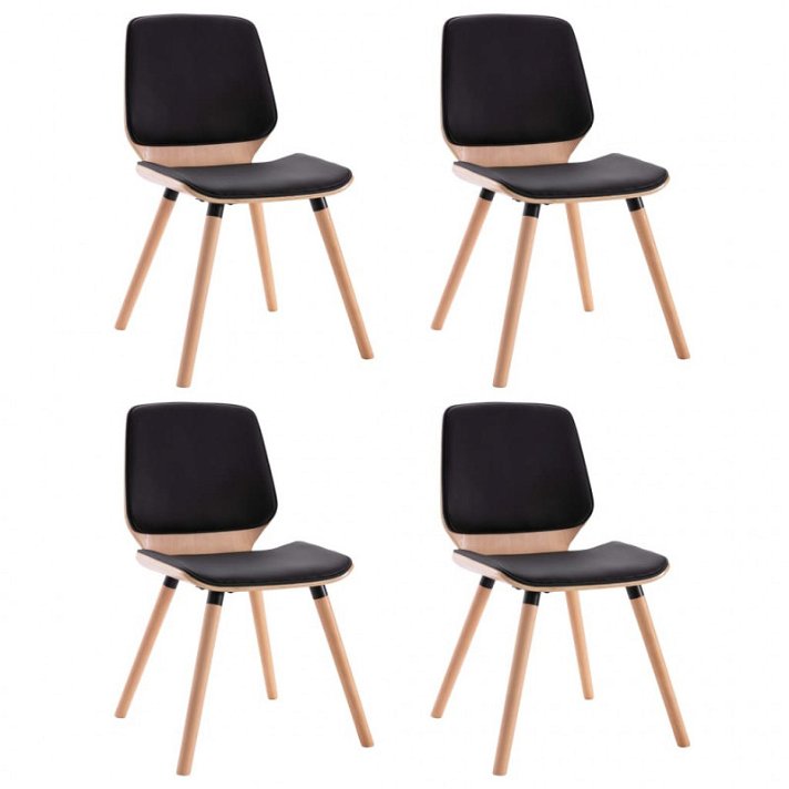 Cadeiras de madeira e metal cromado preto e castanho-claro 4 unidades Vida XL