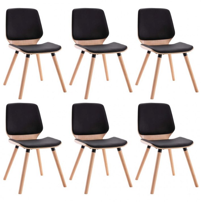 Cadeiras de madeira e metal cromado preto e castanho-claro 6 unidades Vida XL