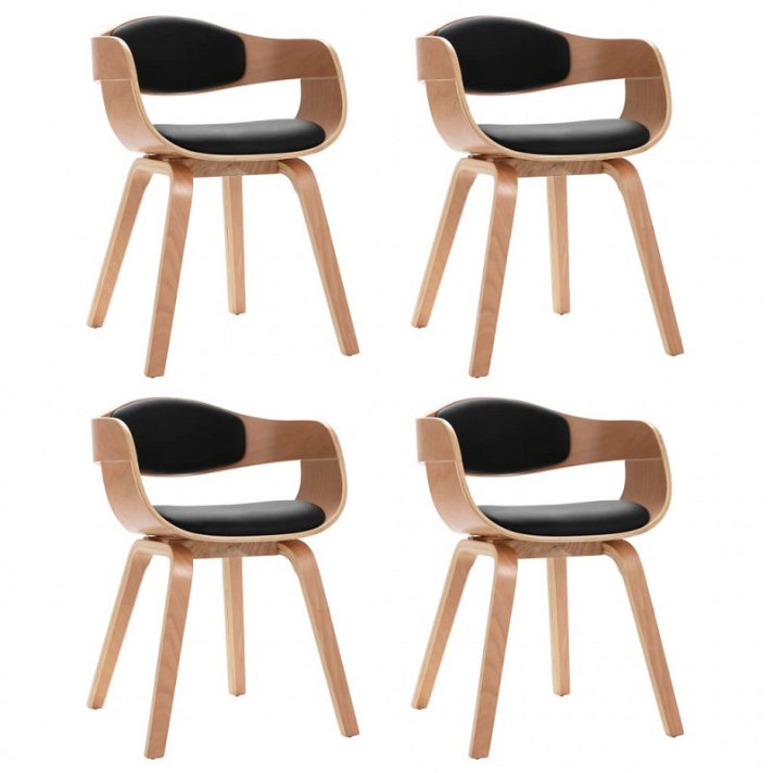 Conjunto de sillas de madera curvada con reposabrazos en color negro y marrón claro de 4 unidades VidaXL