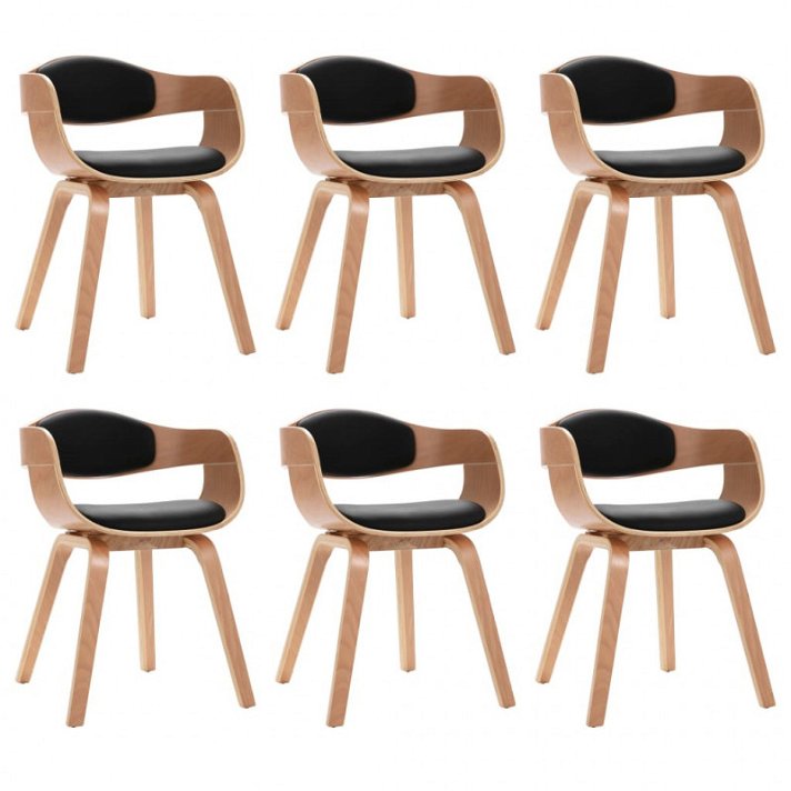 Cadeiras de madeira curvada e apoio para braços preto e castanho-claro 6 unidades Vida XL