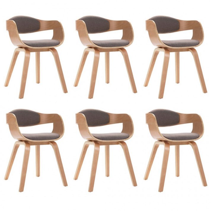 Cadeiras de madeira curvada e apoio para braços cinzento taupe 6 unidades Vida XL