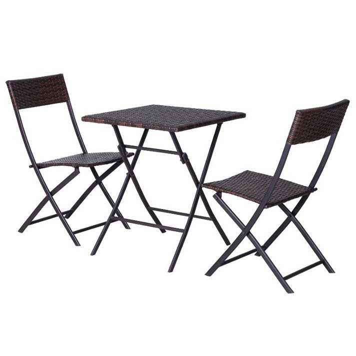 Conjunto de cadeiras e mesa dobrável cor castanha Outsunny