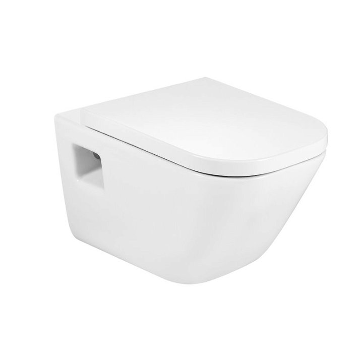 WC suspendu blanc de 54 cm avec abattant et siège au design simple The Gap Roca
