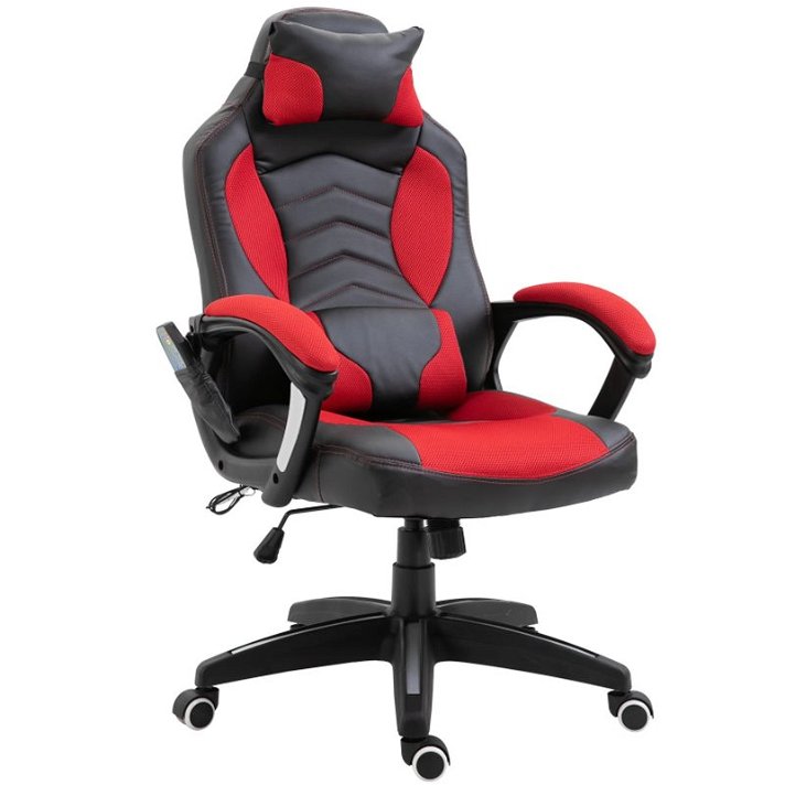 Cadeira de escritório com 6 pontos de massagem e aquecimento em preto e vermelho Homcom