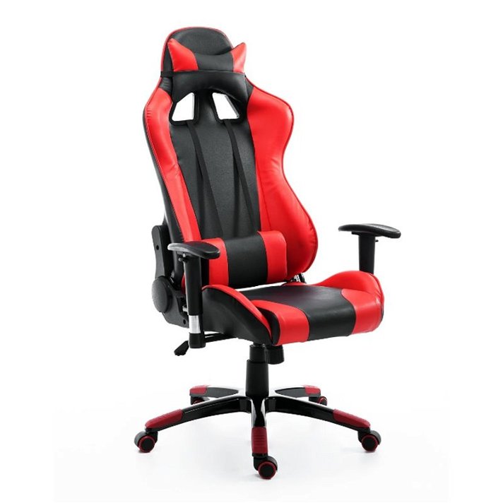 Silla de oficina gaming reclinable 180º de PVC y metal en color rojo y negro Homcom