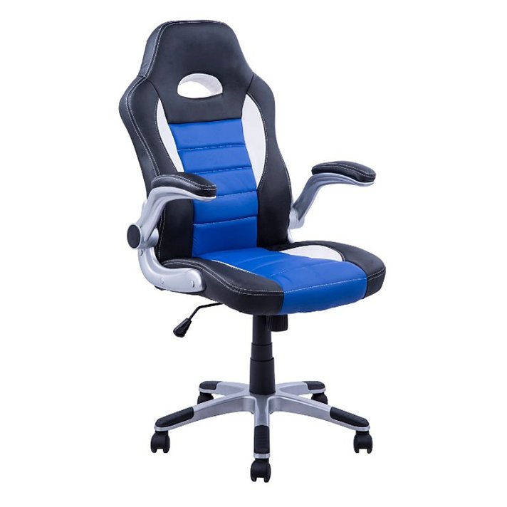 Cadeira diretiva gaming azul branco e preto Homcom